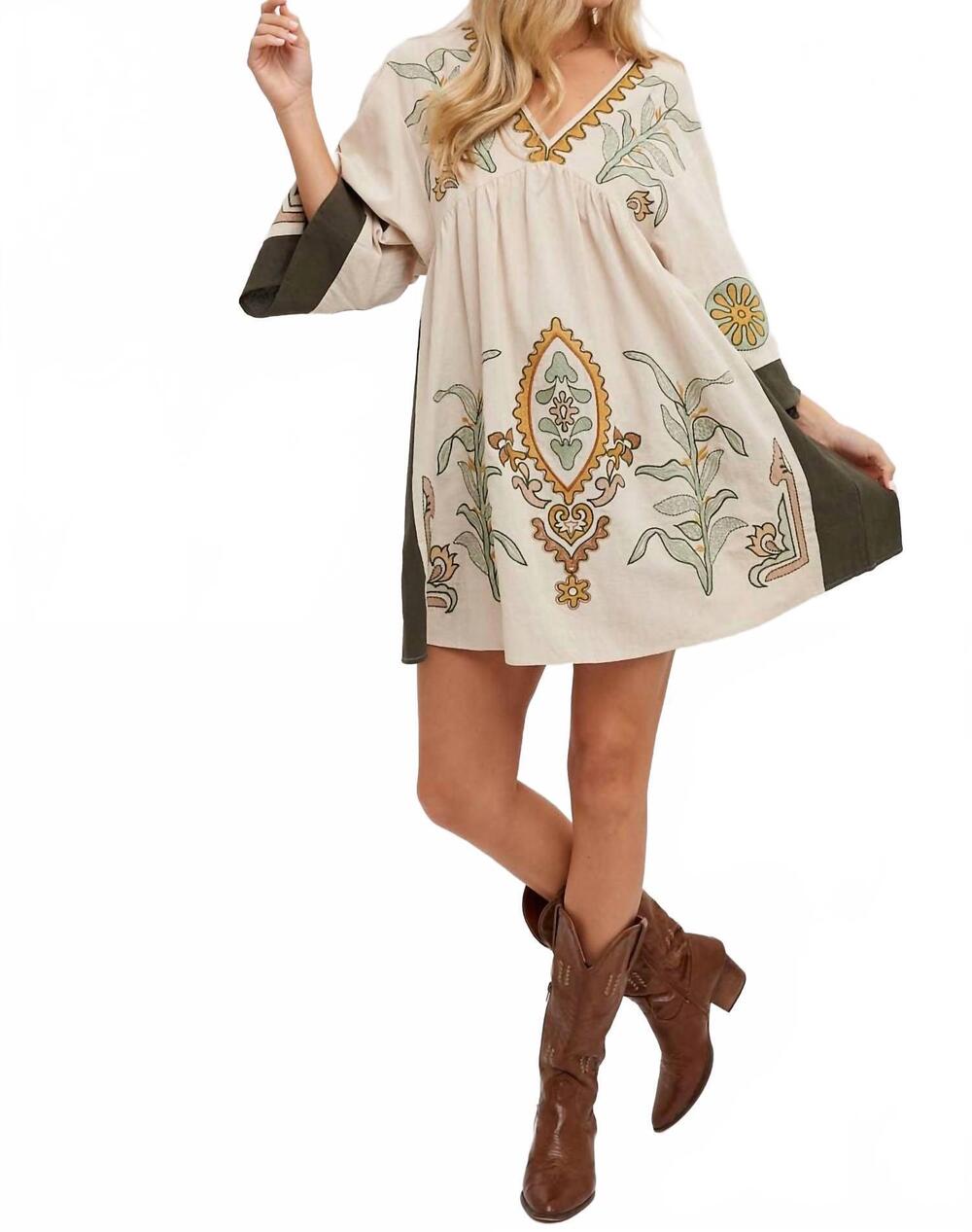 NEW BLUIVY boho babydoll dress in sage multi